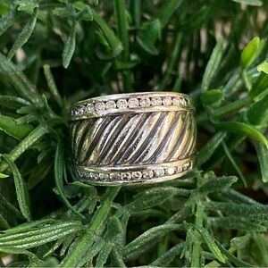 David Yurman Sterling Silver Ice Cigar Band with Diamonds Size 7